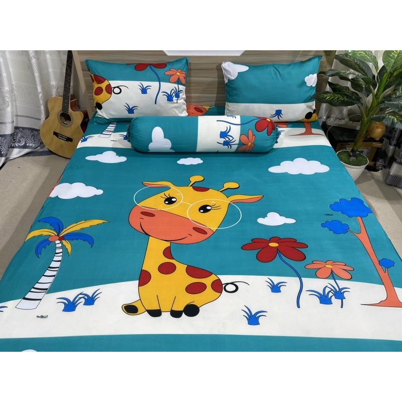 Bộ ga và vỏ gối thun Hang hình hoạt hình con hưu dễ thương