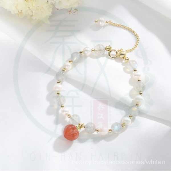 Q.H.H Vòng tay đính đá mặt trăng hình quả đào đơn giản tươi mới cho nữ
