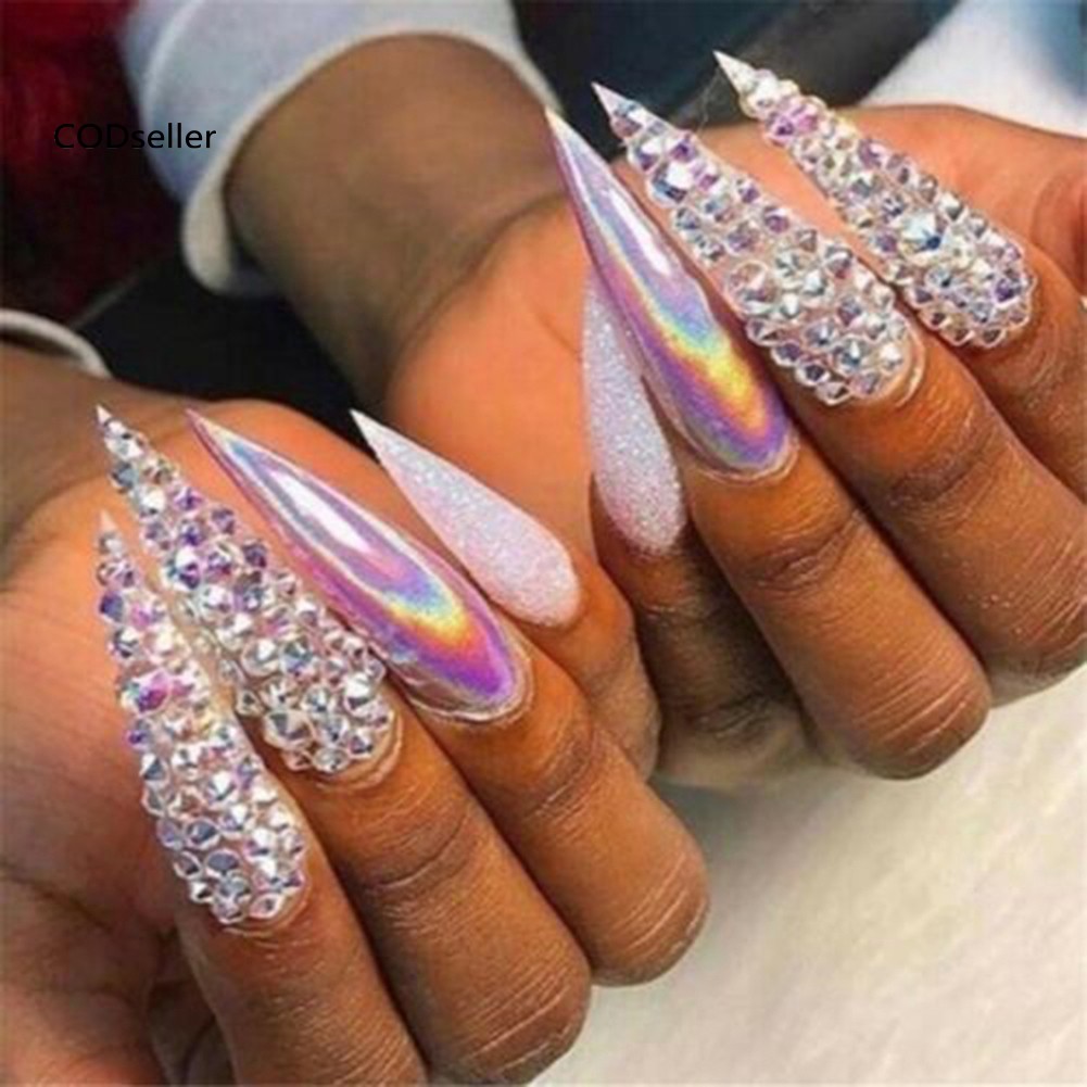 Hộp đá giả dạng dẹt đính móng trang trí nghệ thuật 12 ô