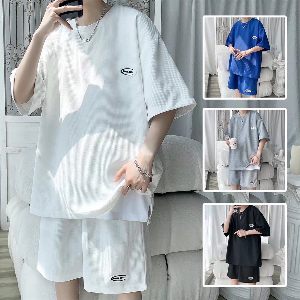 Bộ Áo Ngắn Tay Quần Short Thời Trang Cá Tính Trẻ Trung Hàn Quốc trơn simple unisex quần áo