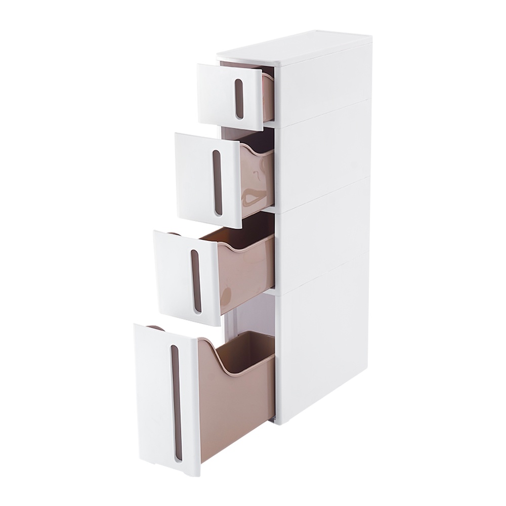 HomeBase STACKO Tủ nhựa 4 ngăn kéo dùng ở góc hẹp tiết kiệm diện tích SEMAI W18xH91xD45.5cm màu trắng