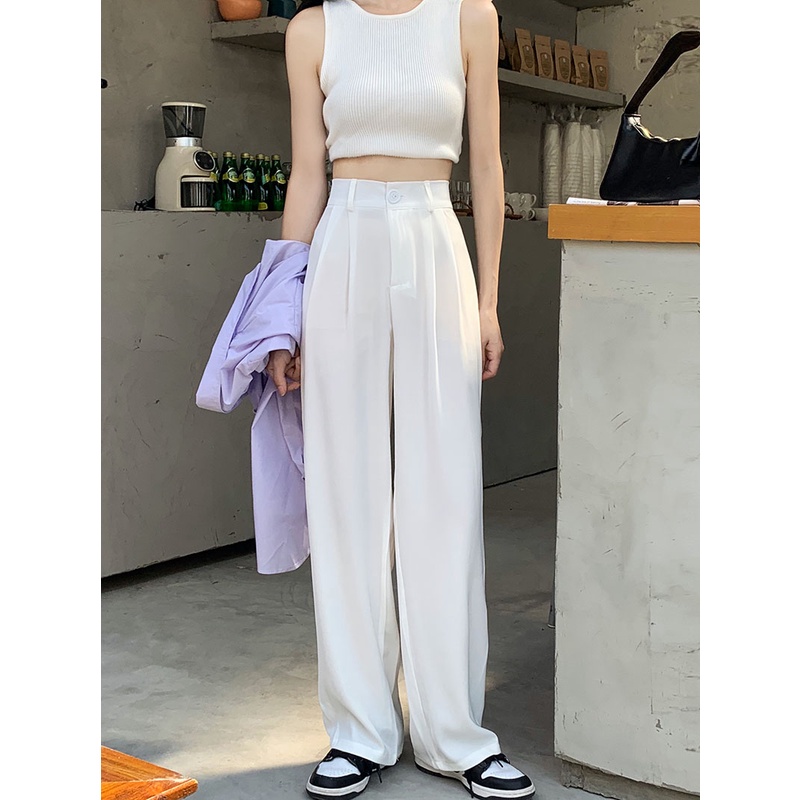 QKOOLE  Quần Dài Nữ Lưng Cao Ống Đứng Thời Trang Hàn Quốc