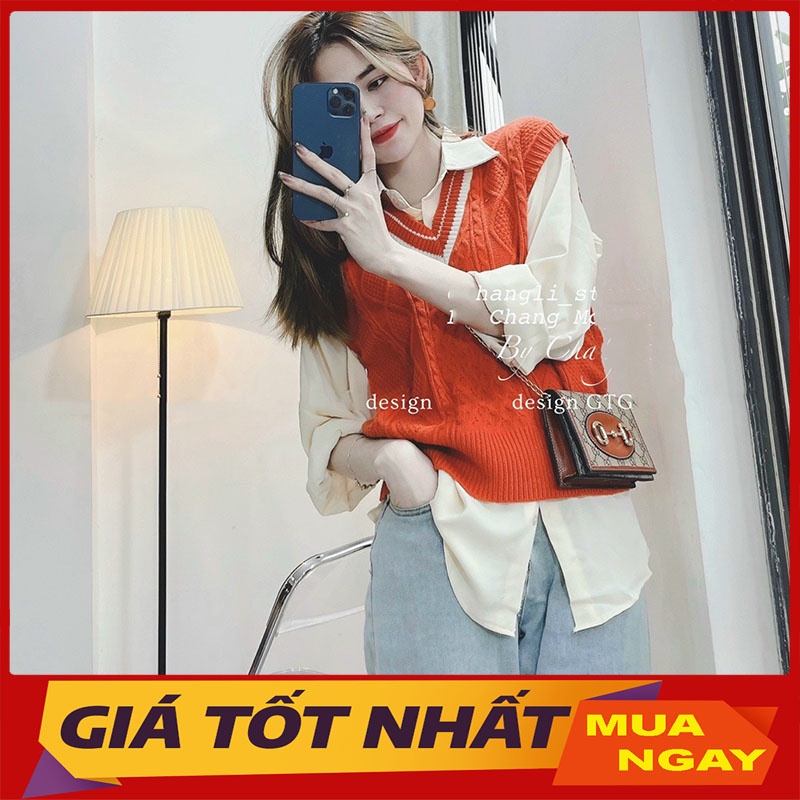 Sét Áo Gile Len Thừng Kèm Áo Sơ Mi Hàng Quảng Châu M0255