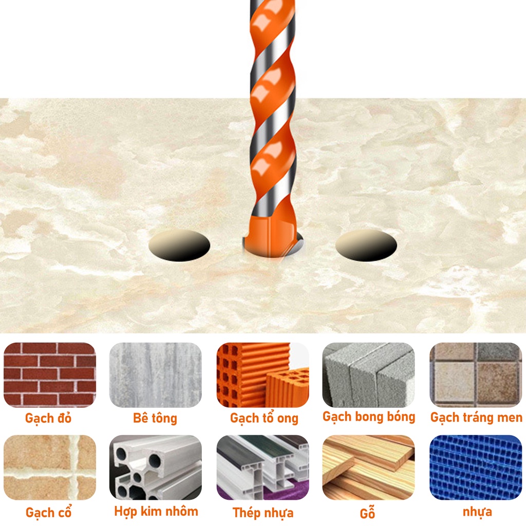 Bộ 7 mũi khoan đa năng 3/4/5/6/8/10/12mm phù hợp khoan các chất liệu kính sắt bê tông gạch men đá gố