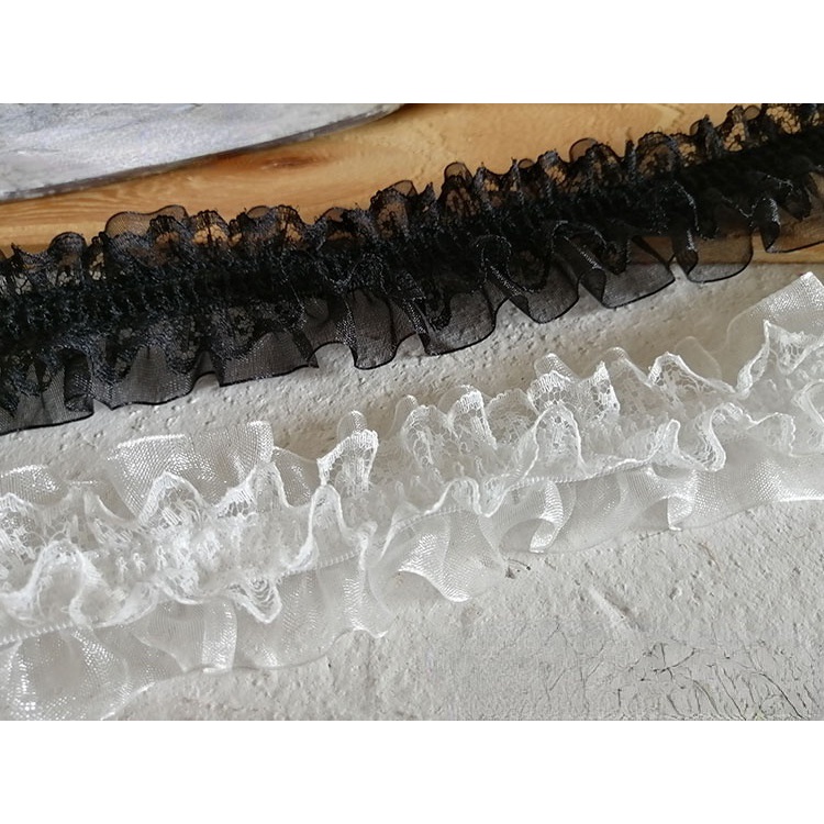 Cuộn dây ruy băng co giãn 1m 4cm bản rộng phối ren hoa