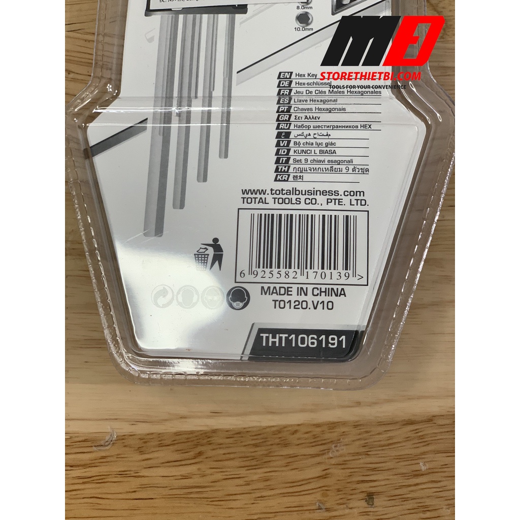 Bộ lục giác đầu bằng 9 chi tiết hệ mét Total THT106191 1.5-10mm