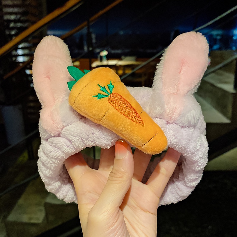 Băng đô rửa mặt dễ thương, turban cài tóc cute tai thỏ vải nhung bông dày mịn
