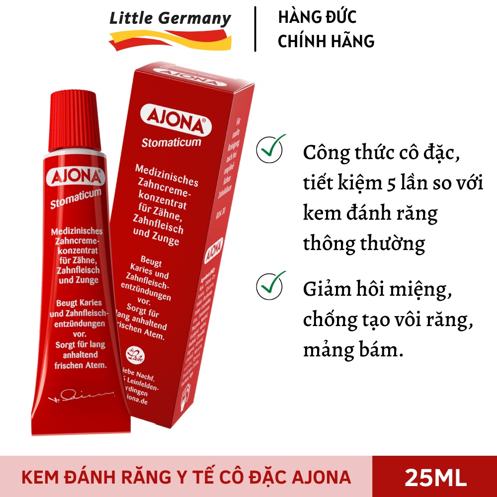 Kem đánh răng y tế Ajona tuýp 25ml - Làm sạch cao răng, ngừa viêm lợi, hôi miệng - Hàng Đức nội địa