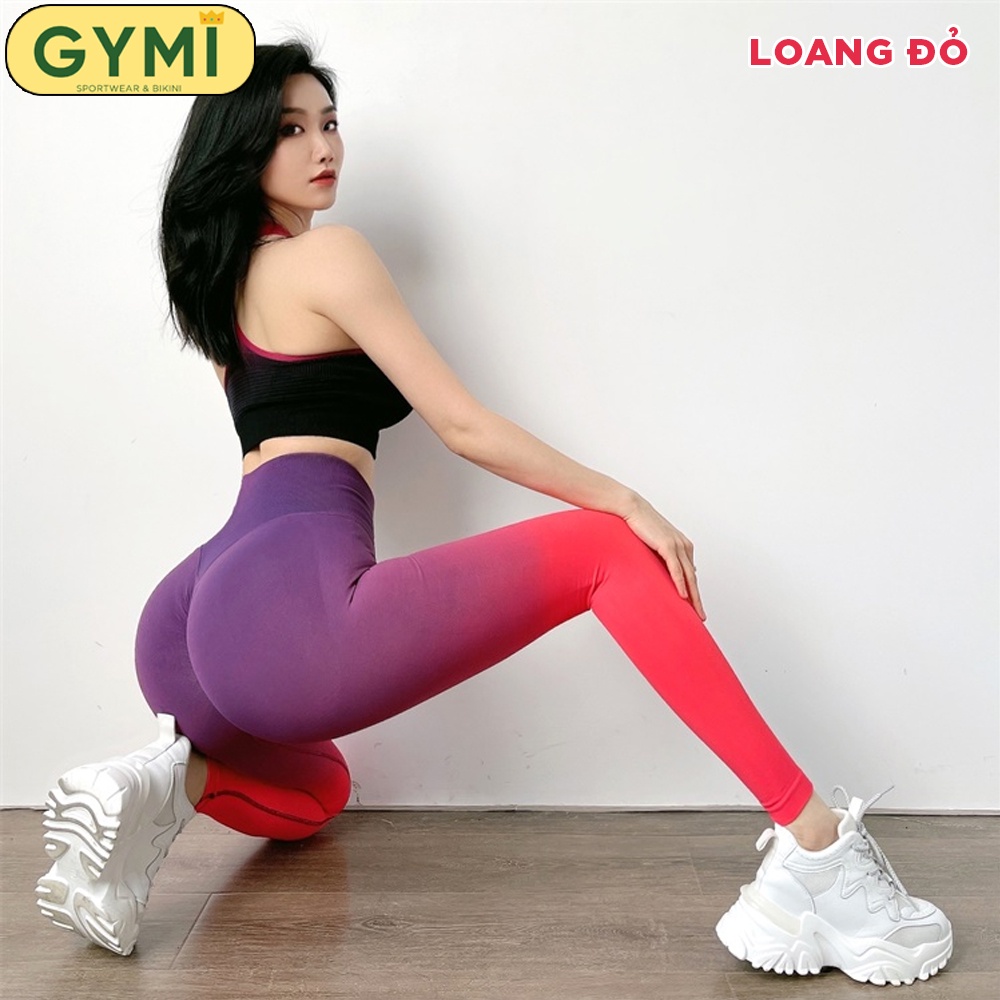 Quần tập gym yoga nữ chun mông màu loang GYMI QD40 dáng legging thể thao MitaoGirl chất dệt kim cao cấp co giãn