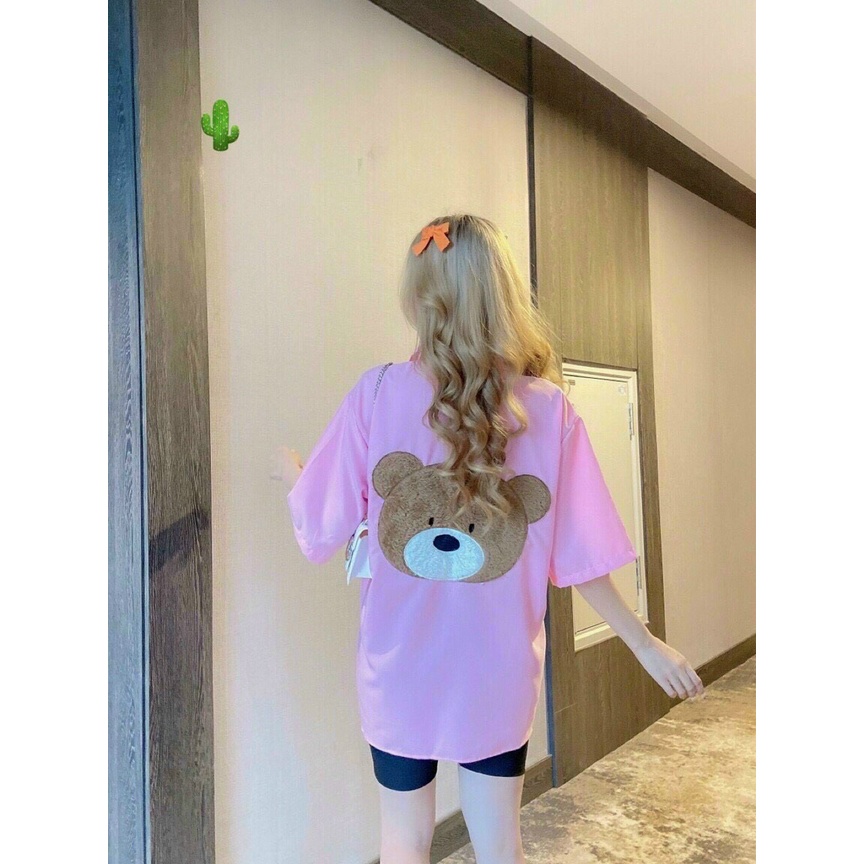 áo sơ mi tay ngắn thêu lông gấu sau lưng xinh chất kate mềm p