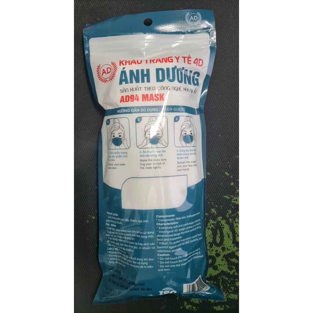 Khẩu trang 4D KF94 Ánh Dương (Túi 10 chiếc) - Kháng khuẩn, Chống tia UV, khói bụi, Ngăn vi khuẩn, vi rút xâm nhập