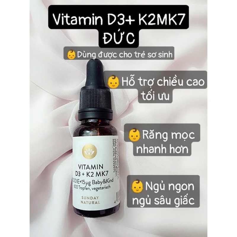 Vitamin D3 K2 MK7 chính hãng 200IE Sunday Natural Đức 20ml