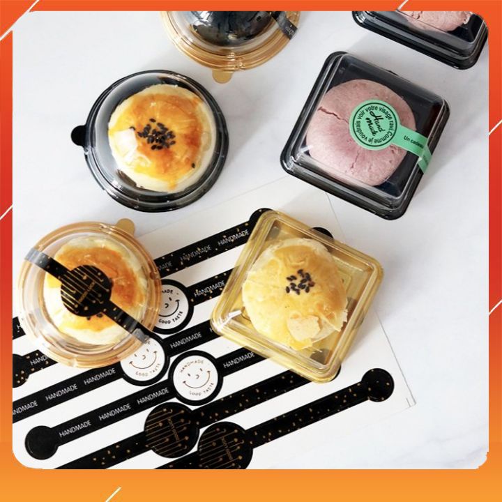 50 Bộ Hộp Đựng Bánh Trung Thu 60g 75g 80g cao cấp, trong suốt - Hộp PET nắp cầu nắp vuông đế vàng tiện dụng