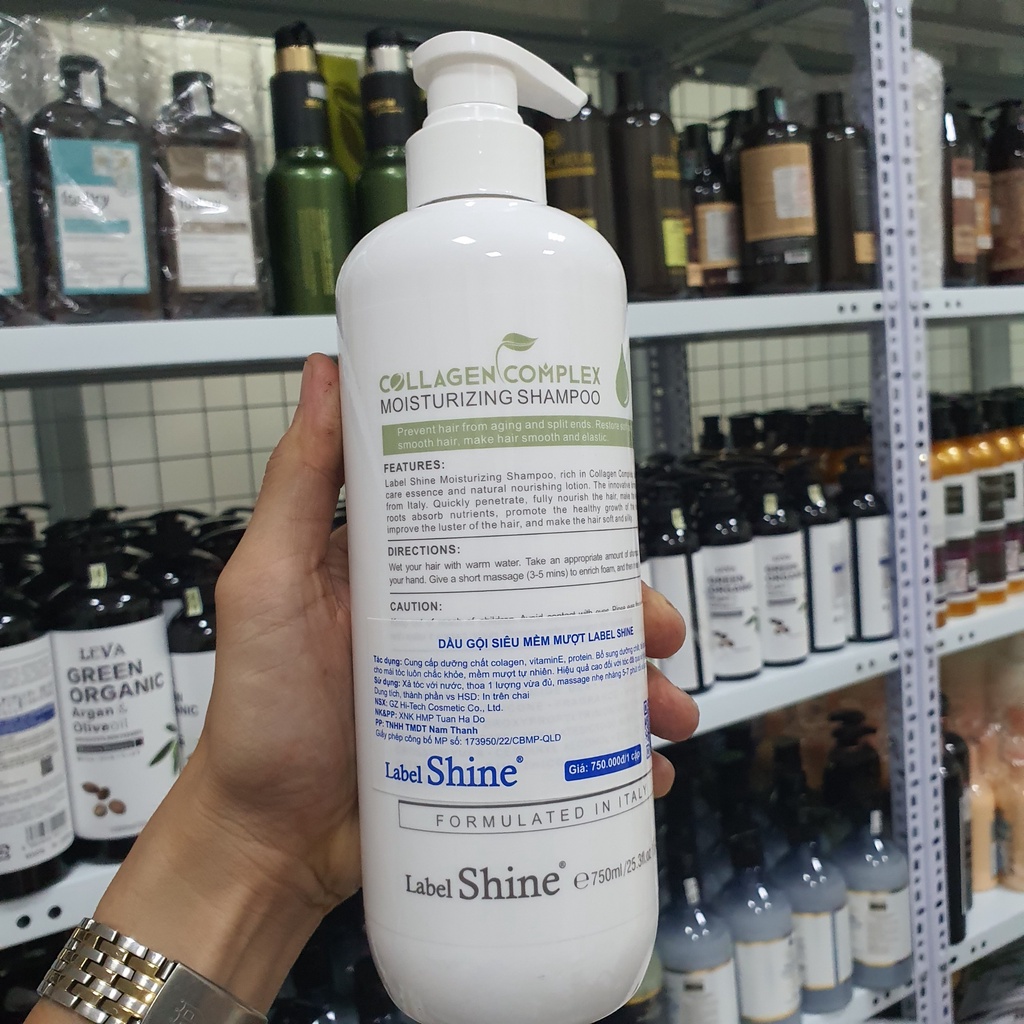 Dầu Gội Label Shine siêu mượt dưỡng ẩm phục hồi tái tạo cấu chúc tóc hương thơm nước hoa quý phái cặp 750ml chính hãng