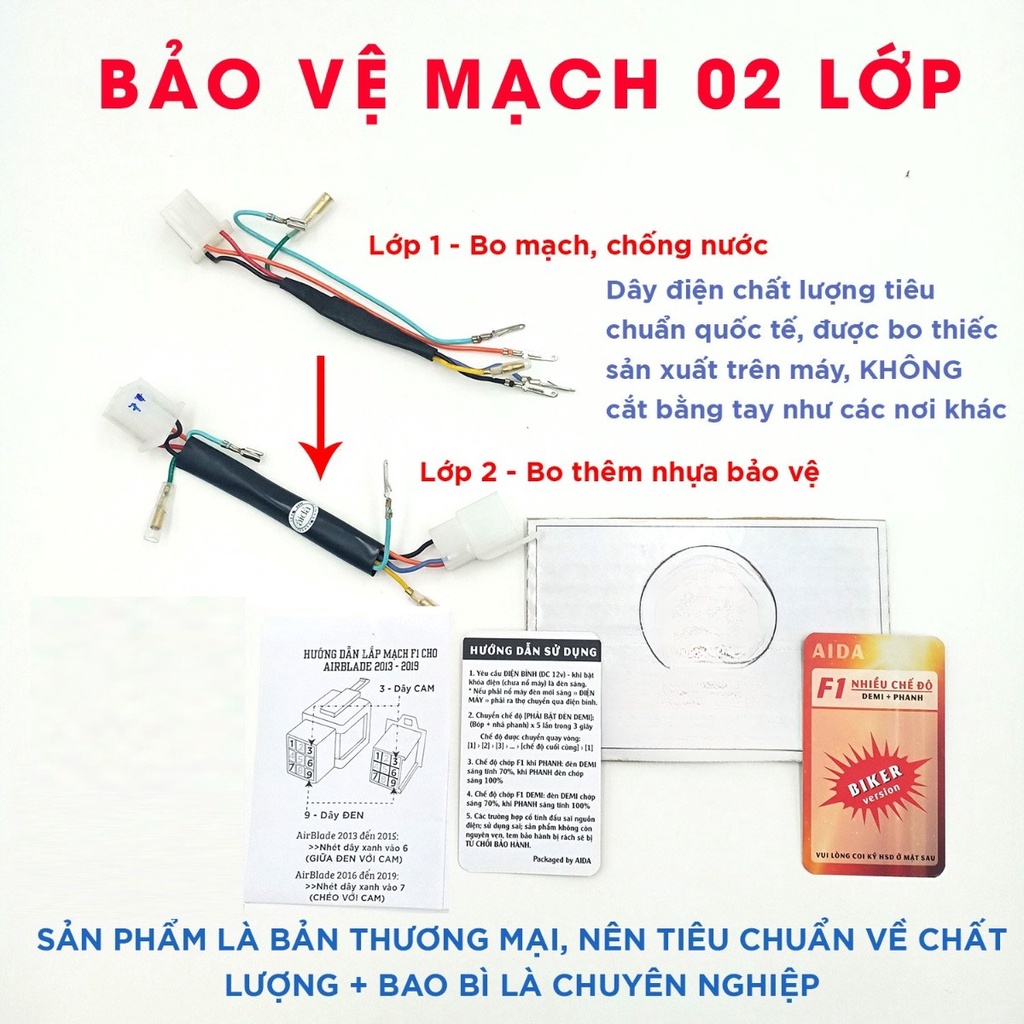 Mạch Nháy Stop F1 AirBlade 2013 - 2022 Sẵn Giắc Zin, Nhiều Kiểu Nháy + 1 Kiểu Zin