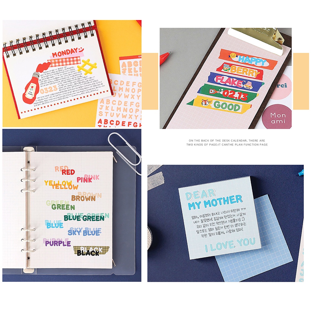 Set 6 Tờ Miếng Dán Chữ Cái Trang Trí Sổ Tay Nhật Ký Tự Dính
