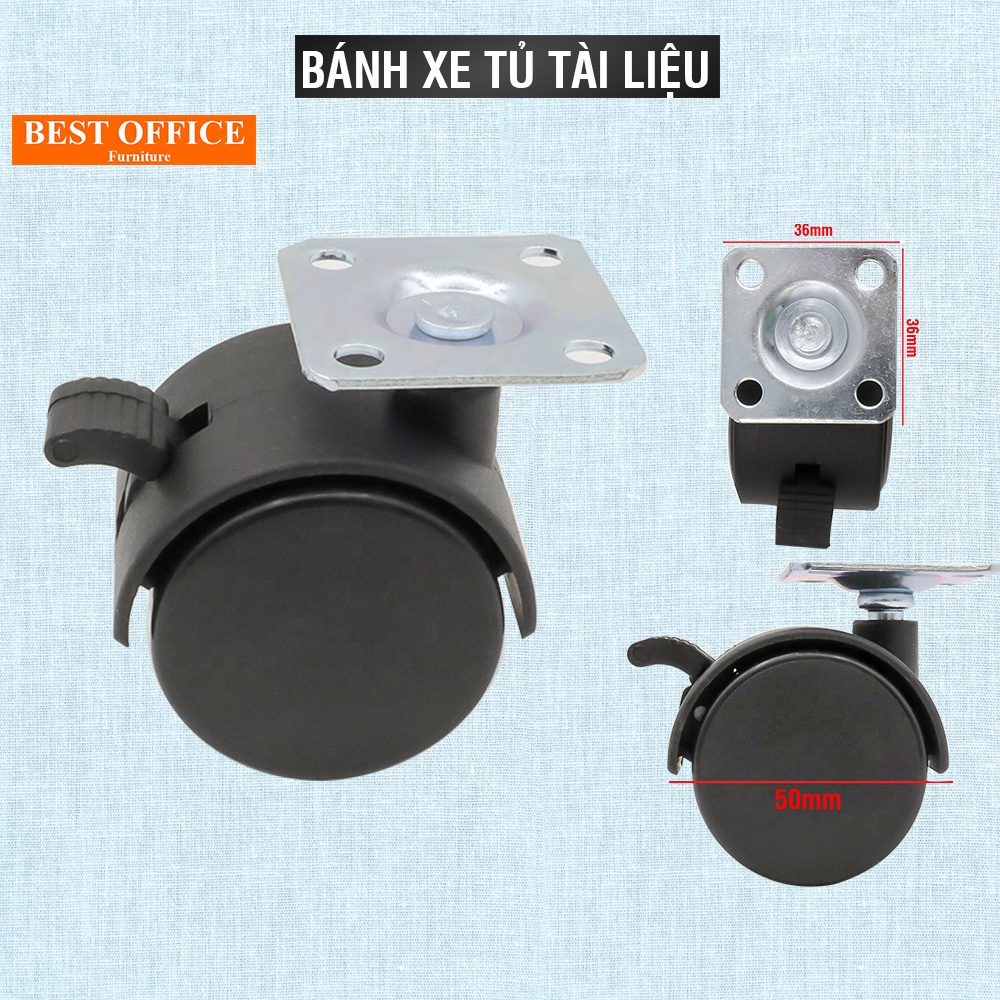 Bánh xe xoay đường kính 50mm có chốt lắp cho tủ tài liệu, tủ nội thất, bánh xe bàn