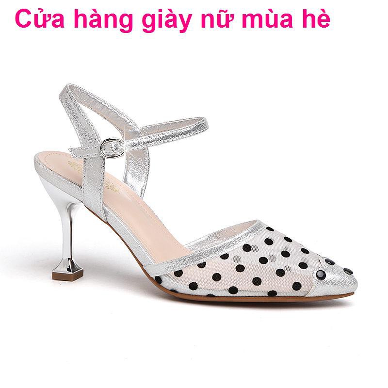 Hongqingao Baotou sandals nữ gót nhọn kiểu cổ tích mùa hè 2021 xu hướng giày da cao mũi trung mới