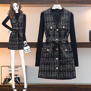 Bigsize Set áo len kèm áo gile dạ có đai
