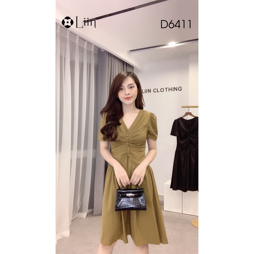Đầm nữ dáng suông Cúc Bọc ngắn tay ôm body tôn dáng phong cách thời thượng Liin Clothing D6411 | BigBuy360 - bigbuy360.vn
