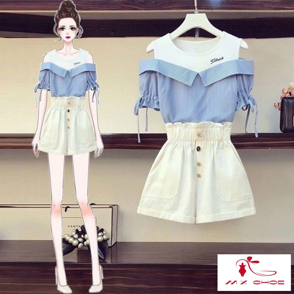 Quần Short Ống Rộng Lưng Cao Phối Màu Mới Cho Nữ