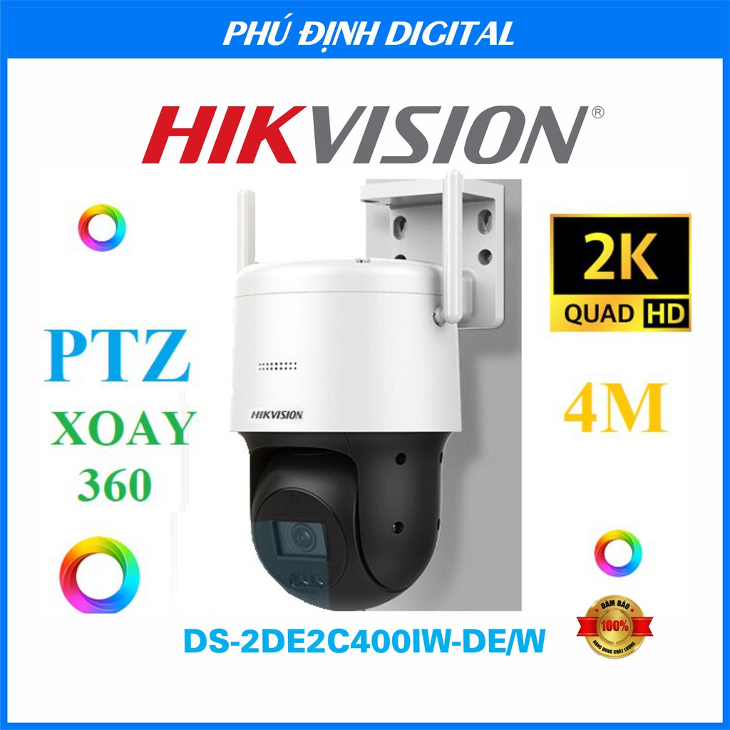 Camera IP Quay quét mini 4Mp Hikvision kèm mic thu âm mã DS-2DE2C400IW-DE/W - siêu nét- Bảo hành 24 tháng