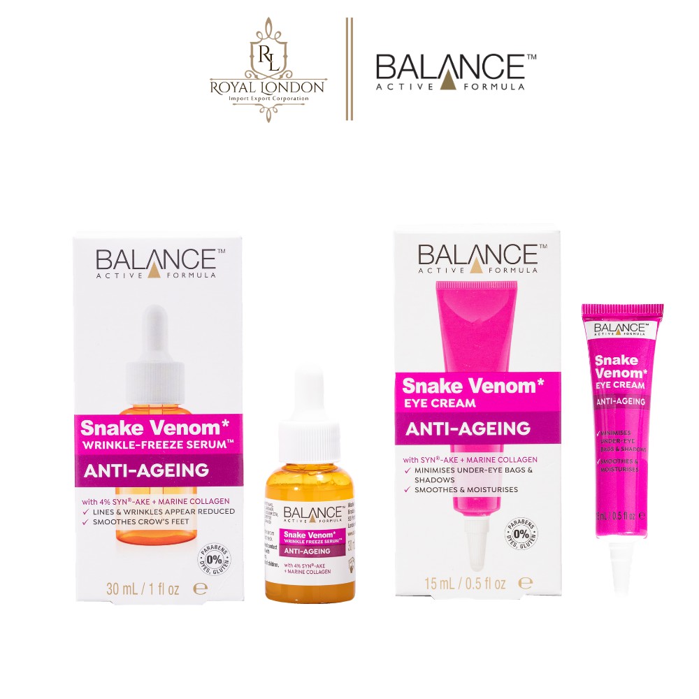 Combo Serum + Kem Mắt Chống Lão Hóa Nọc Rắn Balance Active Formula Snake Venom 30ml + 15ml