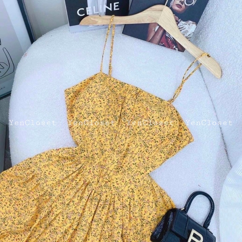hình chính chủ YenCloset - đầm dây hoa vàng kèm áo khoác tươi tắn , xinh xắn