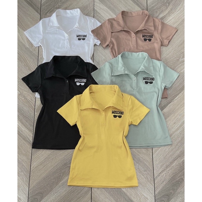 Áo thun body có cổ thêu chữ và kính kèm ảnh thật | BigBuy360 - bigbuy360.vn