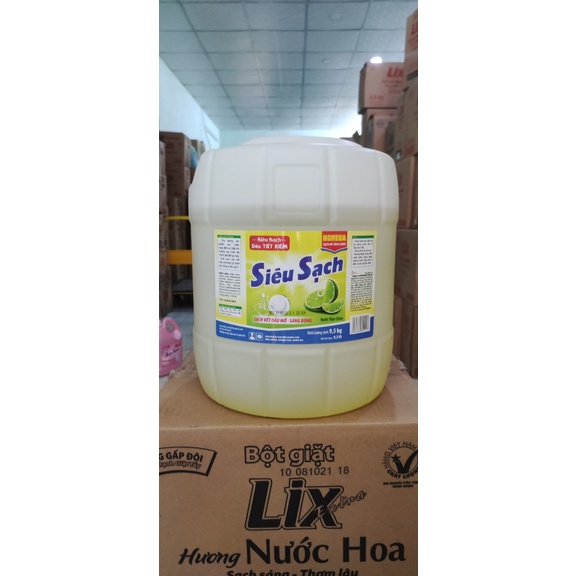 Nước rửa chén Siêu sạch Lix Hương Chanh 9.5kg [Mẫu mới - Tiết kiệm]