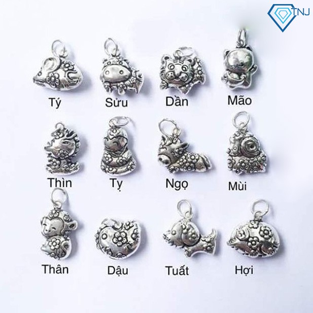 Charm 12 con giáp bằng bạc gắn vào lắc cho bé Trang Sức TNJ