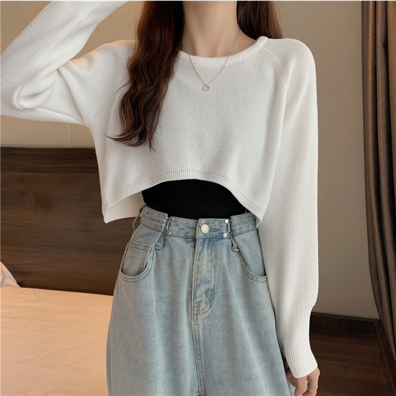 Xiaozhainv Áo Croptop Dệt Kim Tay Dài Thời Trang Mùa Thu Phong Cách Hàn Quốc Nhiều Màu Tùy Chọn Cho Nữ