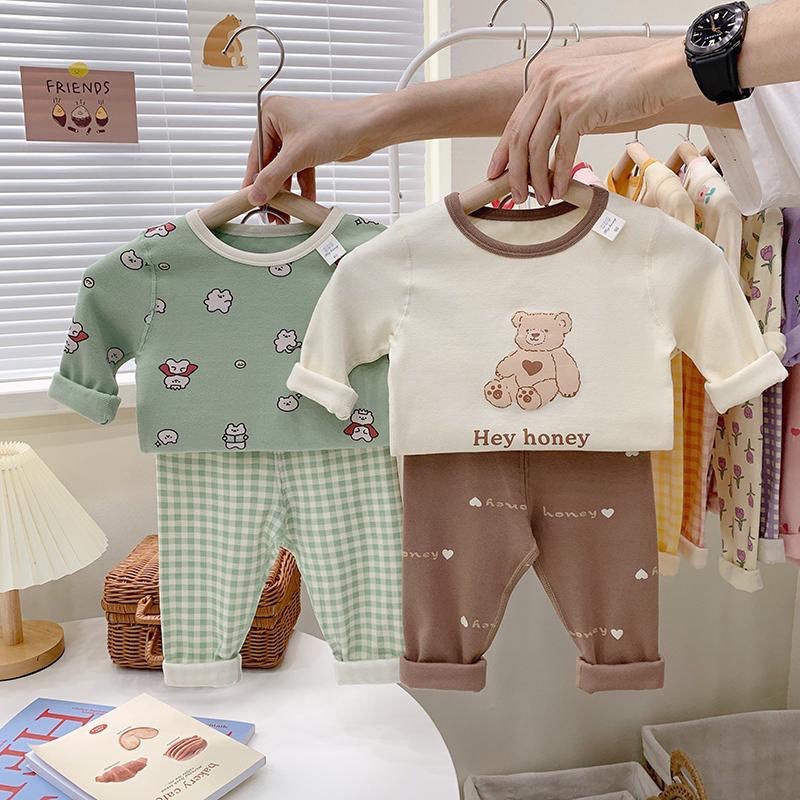 [Hàng Mới Về] Bộ Đồ Ngủ Bằng Cotton Nguyên Chất Dài Tay Thoáng Khí Thoải Mái Thời Trang Mùa Thu Cho Bé Gái