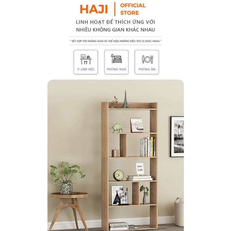 Kệ sách gỗ HAJI để sàn chắc chắn chịu lực tốt, Kệ decor 6F tiện dụng đẹp mắt phù hợp với mọi không gian trong nhà A215