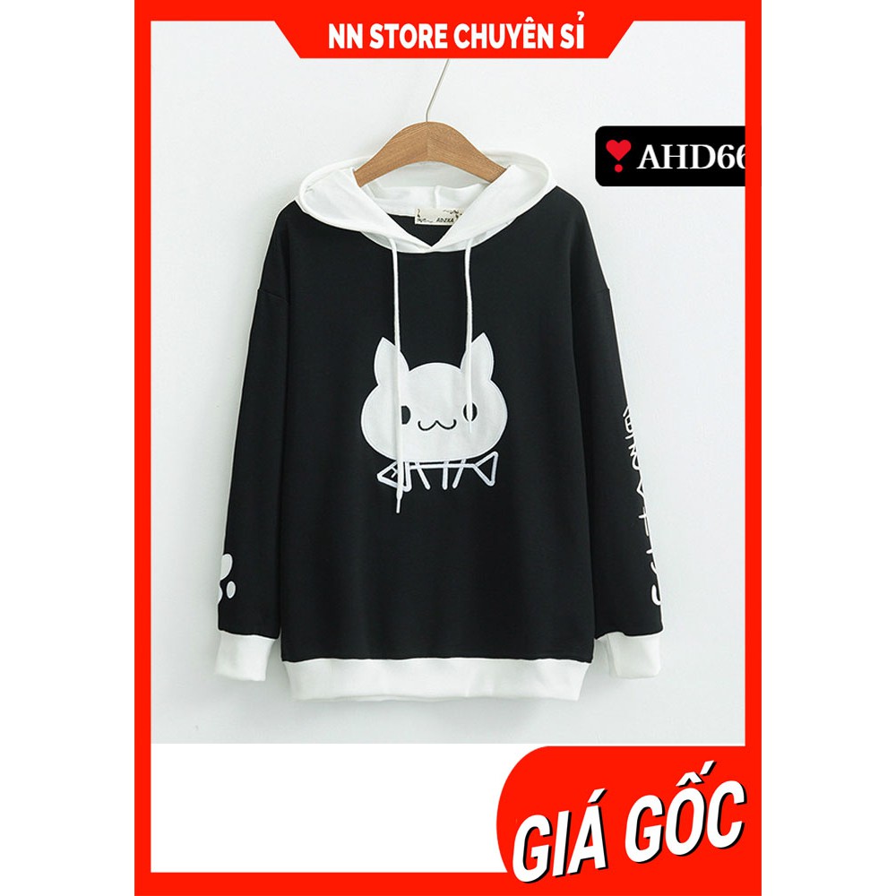 ÁO HOODIE MÈO ĂN XƯƠNG DỄ THƯƠNG AHD66 ⚡ ẢNH THẬT⚡ ÁO NỈ CHUI ĐẦU ⚡ ÁO HOODIE UNISEX