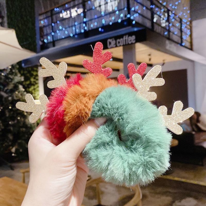 Bộ kẹp tóc 17KM bằng lông nhung hình ông già Noel + sừng hươu + nơ hoạt hình thời trang