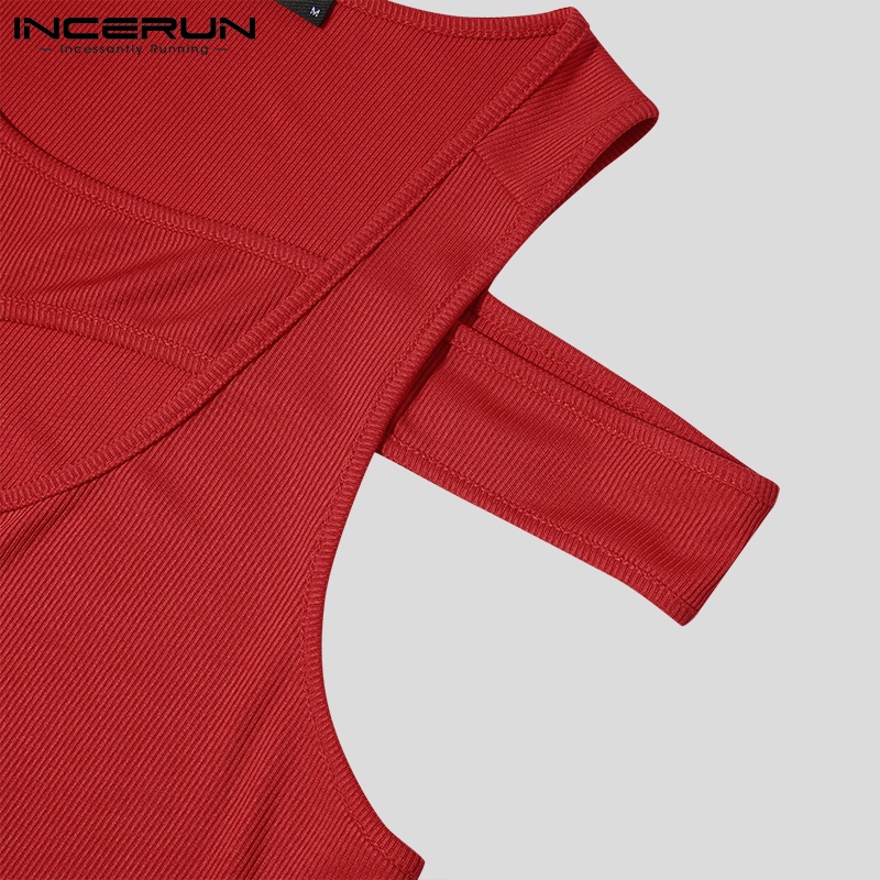 Áo thun INCERUN không tay dáng ôm vừa vặn màu trơn khoét lỗ rỗng gợi cảm thời trang mùa hè cho nam