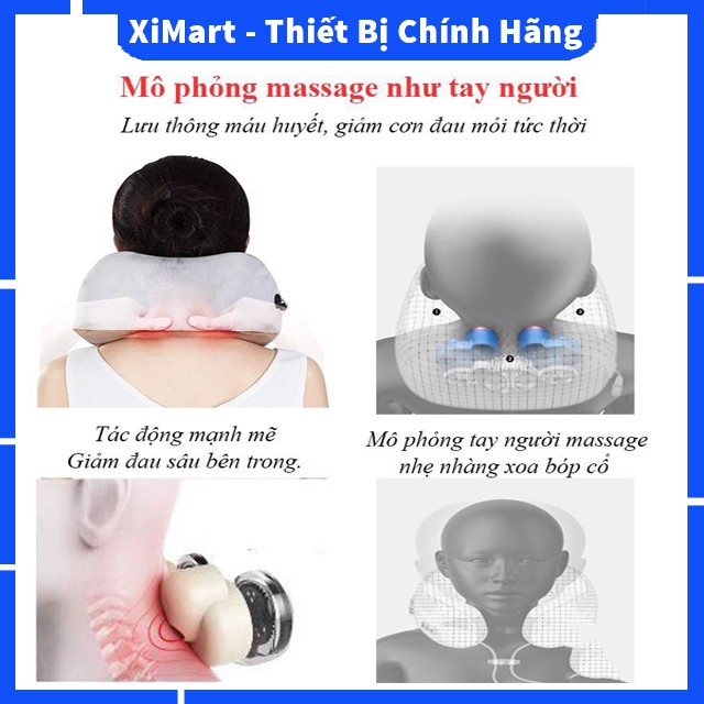 [MỚI] Gối Massage Hồng Ngoại Tích Điện Matxa Cổ Vai Gáy Tích Điện Giảm Đau Nhức Ngay Trong 15 phút - BH 1 đổi 1 - XiMart