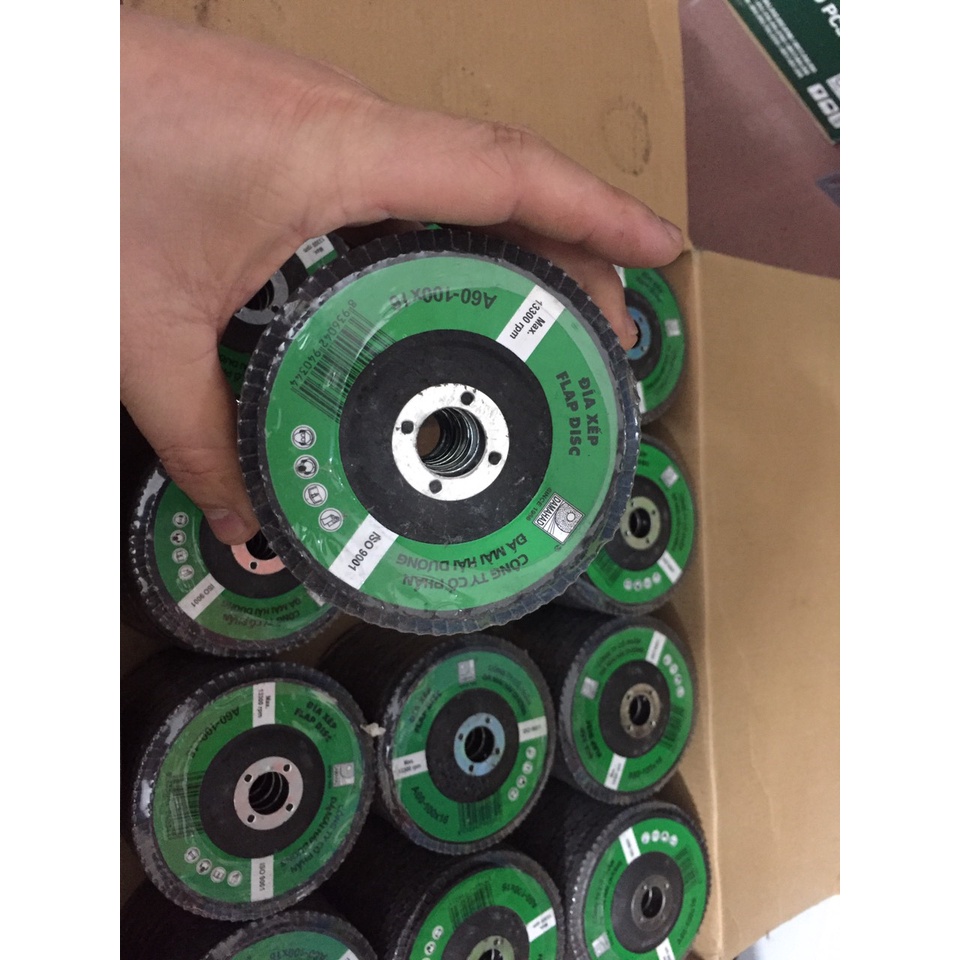 10 viên nhám xếp, đĩa nhám xếp, đĩa nhám phi 100mm Hải Dương loại nắp xanh