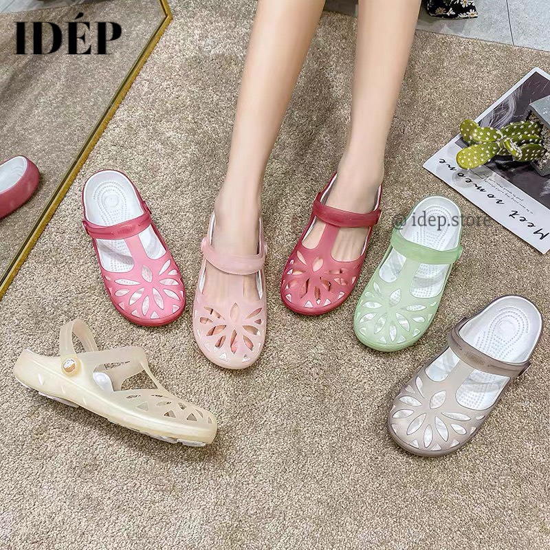 Dép sục nhựa lười đi mưa - Giày sandal chiến binh lưới hoa cao 4cm êm chân, siêu bền Maipy GL042