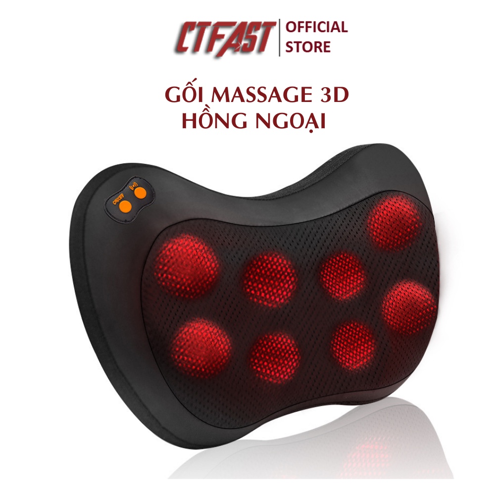 Gối massage 3Dđa năng CTFAST 016, công nghệ nhiệt hồng ngoại giảm đau cổ, vai, lưng