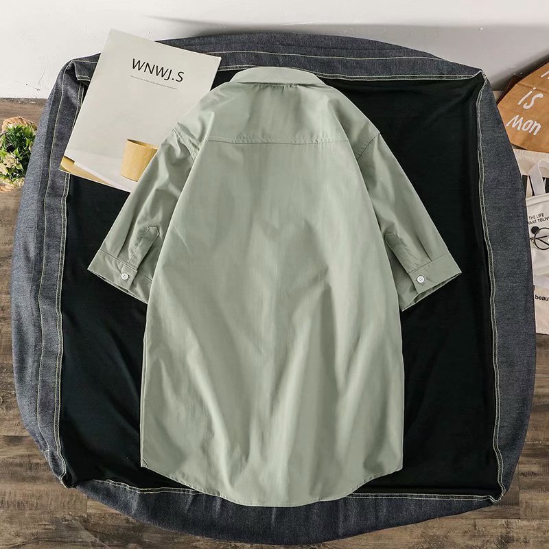 Men's retro simple solid color short-sleeved shirt