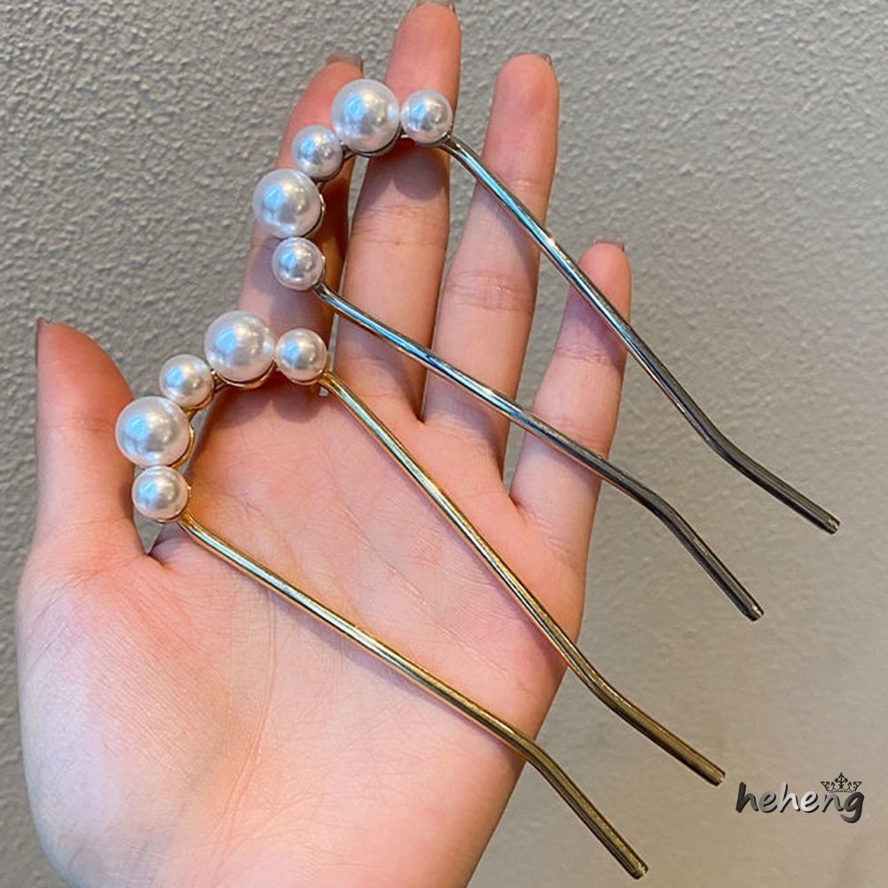 Trâm Cài Tóc Dạng Chữ U Đính Ngọc Trai Đơn Giản Cho Nữ