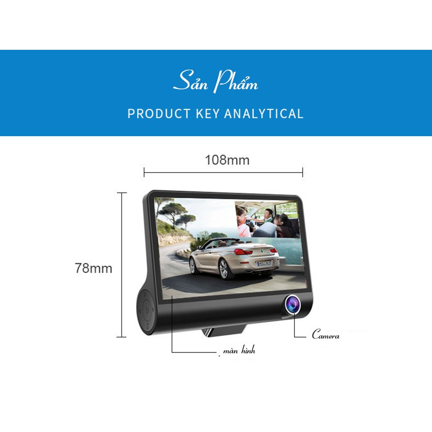 Camera hành trình ô tô 3 mắt camera, màn hình 4 inh full HD, ghi hình đa chiều, có chế độ ghi đè kèm thẻ nhớ 32G | BigBuy360 - bigbuy360.vn