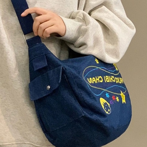 Túi Xách Tote Vải Denim Thêu Hình Cherry Phong Cách Mới 2022