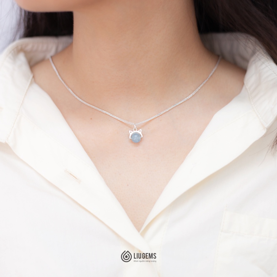 Dây Chuyền Bạc 925 Nữ Liugems 1 Hạt Size Nhỏ Tinh Tế Mix Đá Phong Thuỷ Tự Nhiên Handmade Tai Mèo