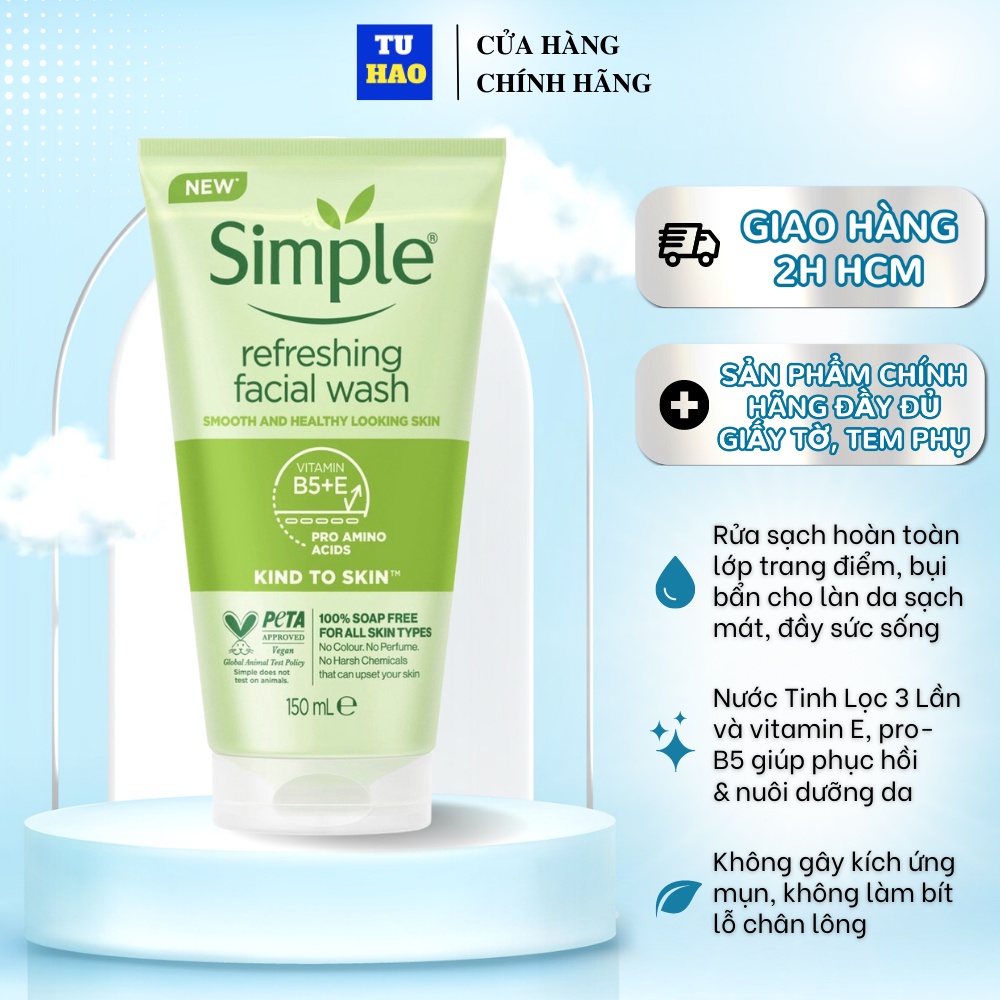Sữa Rửa Mặt Simple Gel Kind To Skin Refreshing Facial Wash Gel 150ml