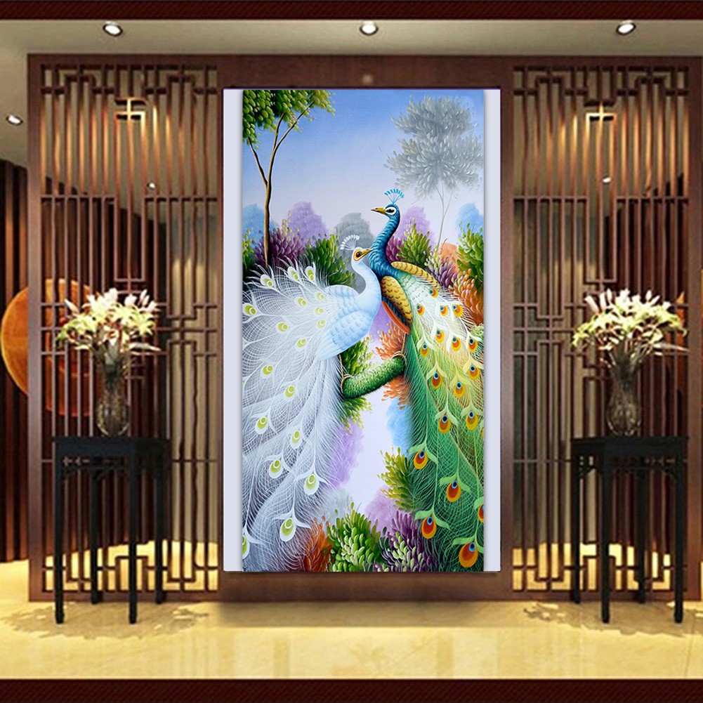 Bộ tự làm tranh đính đá 5D họa tiết hình 2 chú công nhiều màu tuyệt đẹp DIY treo trang trí kèm phụ kiện | BigBuy360 - bigbuy360.vn