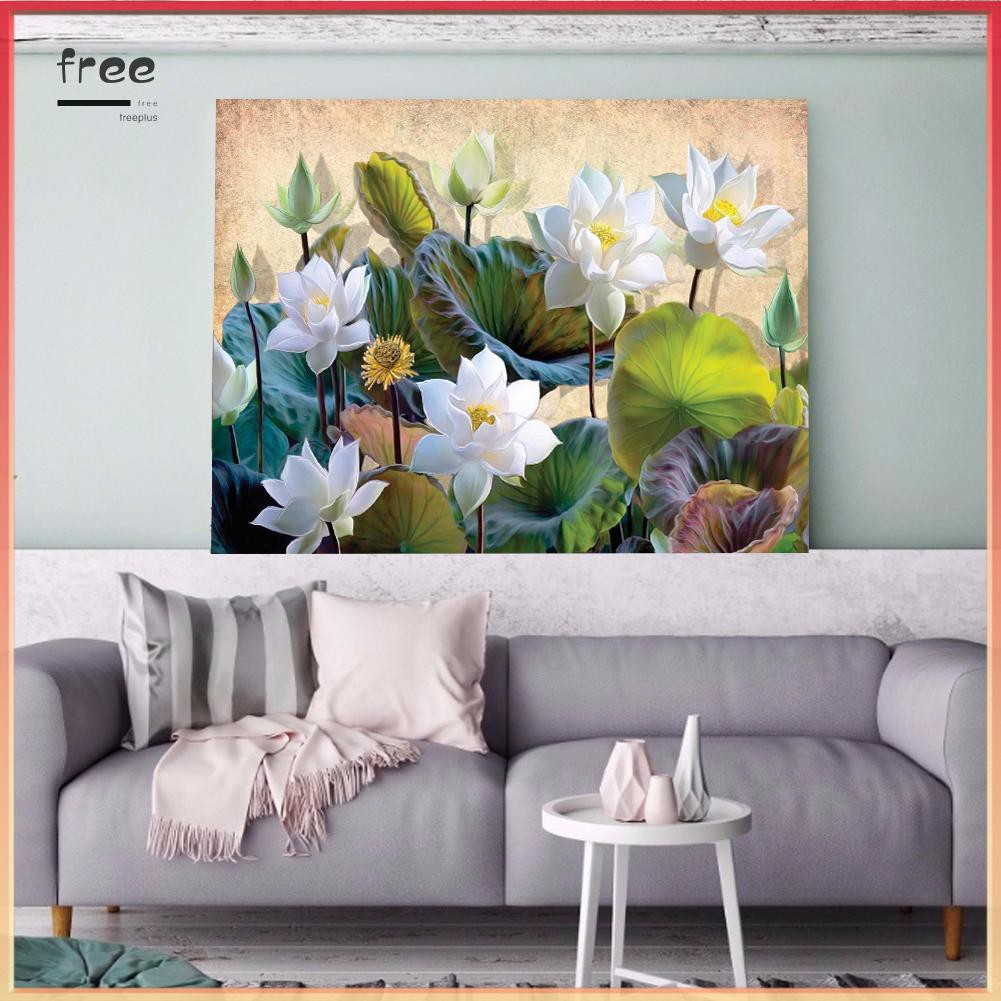 Tranh đính đá hình hoa sen trắng 5D sang trọng DIY