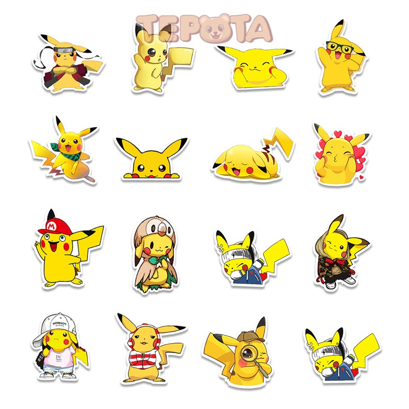 Pikachu Sticker TEPOTA Set 50 Miếng Dán Dễ Thương Trang Trí Thủ Công Không Thấm Nước Dán Mũ Bảo Hiểm, Xe, Laptop ST05